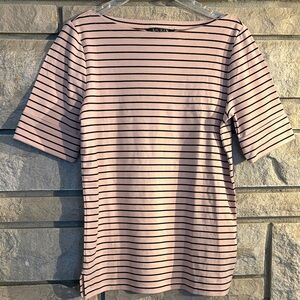Ralph Lauren Pink and Black Striped Short Sleeve Tee